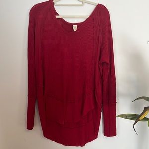 Free People Red Waffle Shirt